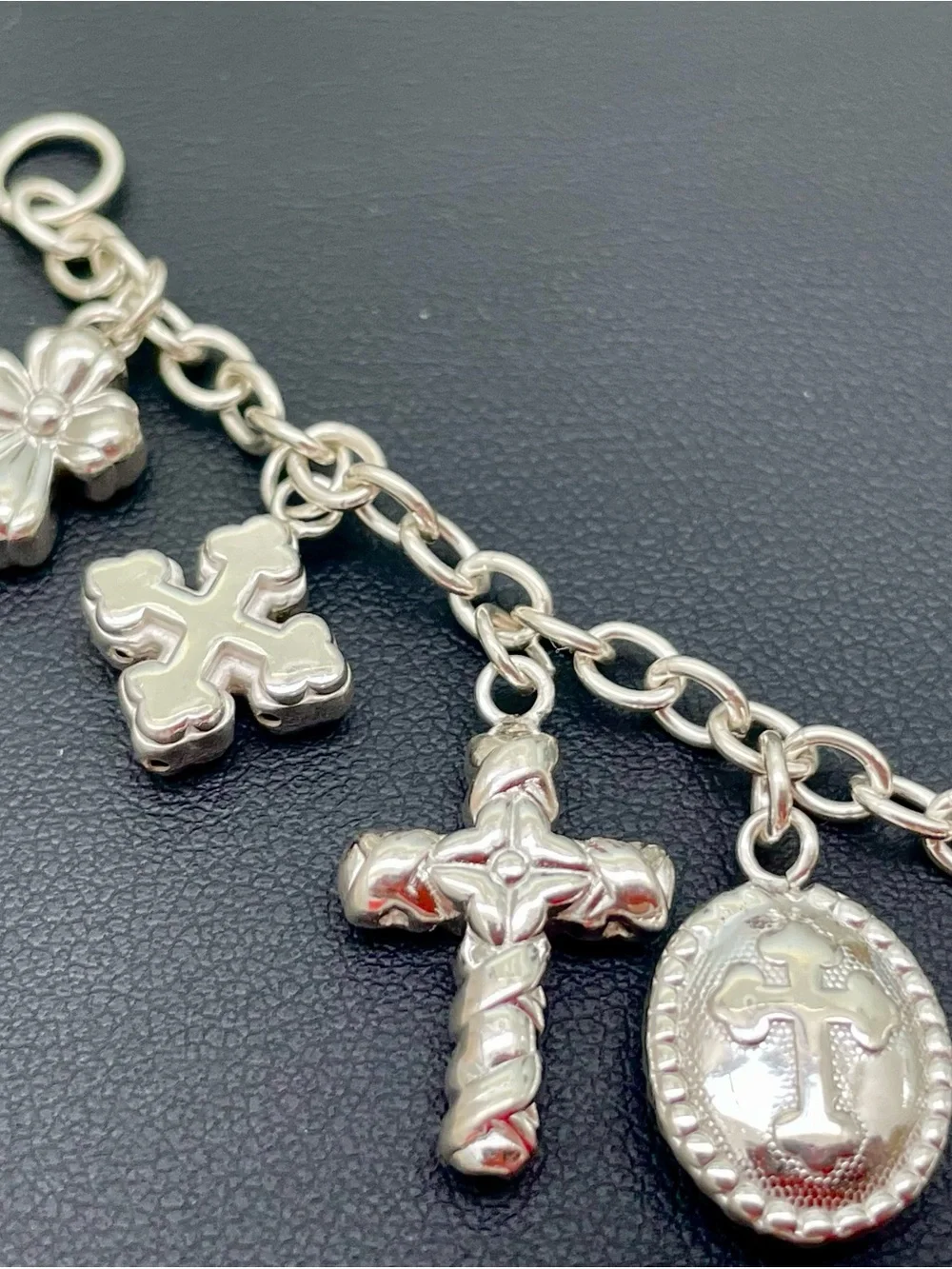VTG Jacmel Mauritius Sterling Silver Christian Cross Charm Bracelet 925 6.5” GCM